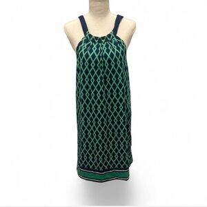 Chic Navy and Green Geometric Patterned Halter Mini Dress